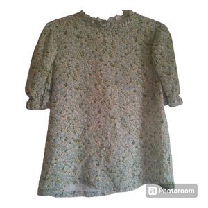 Ditsy Floral Daisy Print High Neck Blouse Top